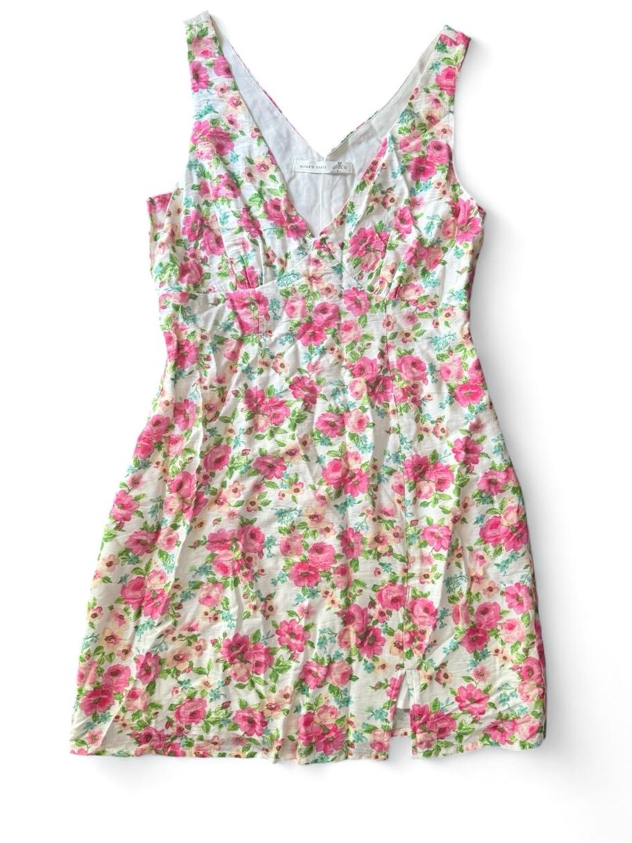 Altar'd State Pink Floral V-Neck Mini Dress
